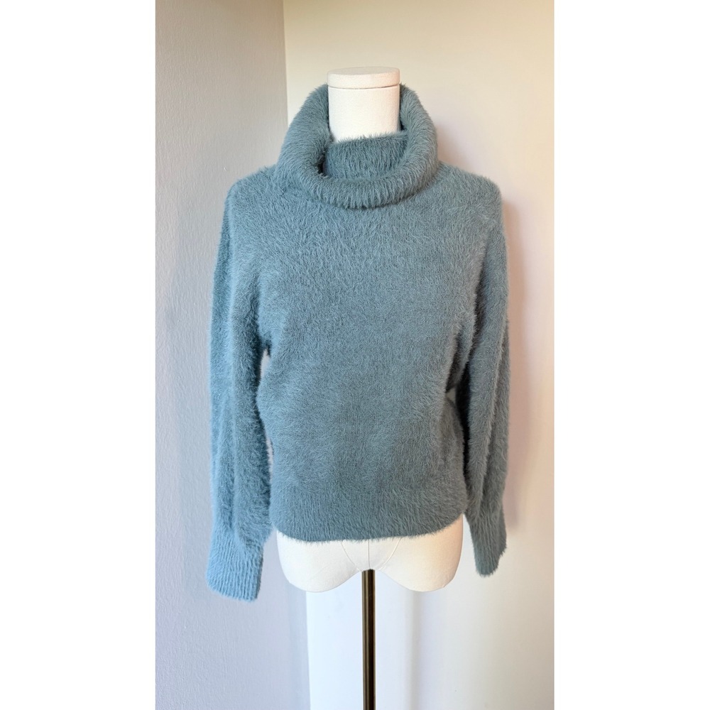 Nine West Cowl Neck Sweater Fuzzy Blue Gray Metallic Sparkle Small Soft Cozy